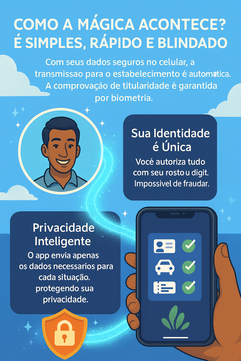 Demonstração do fluxo de verificação com QR Code e biometria